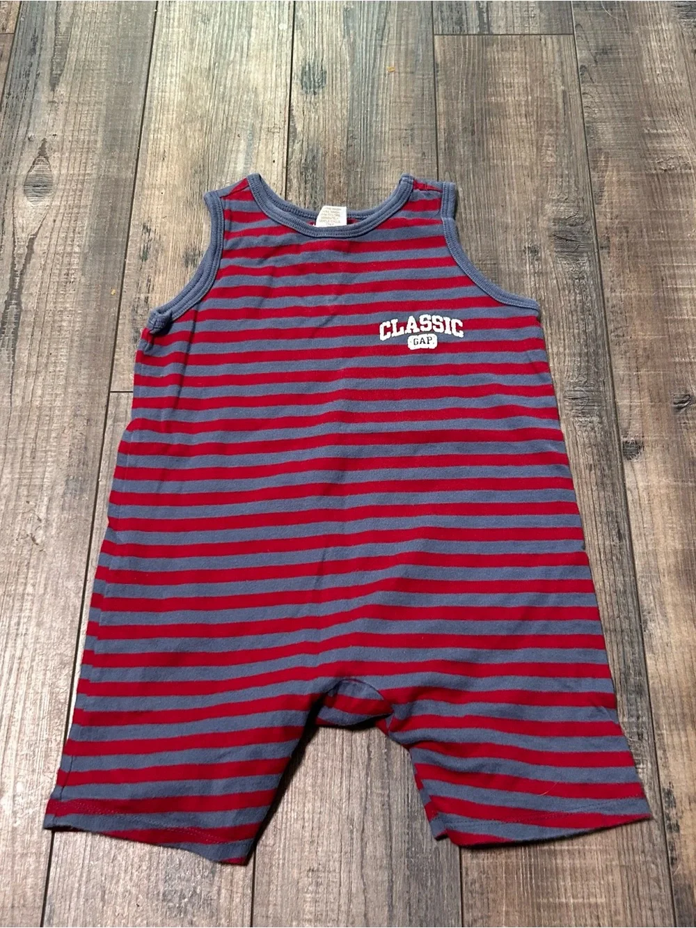 Vintage Baby Gap 1999 Boys Gray Red Striped Romper Size 12-18 Months